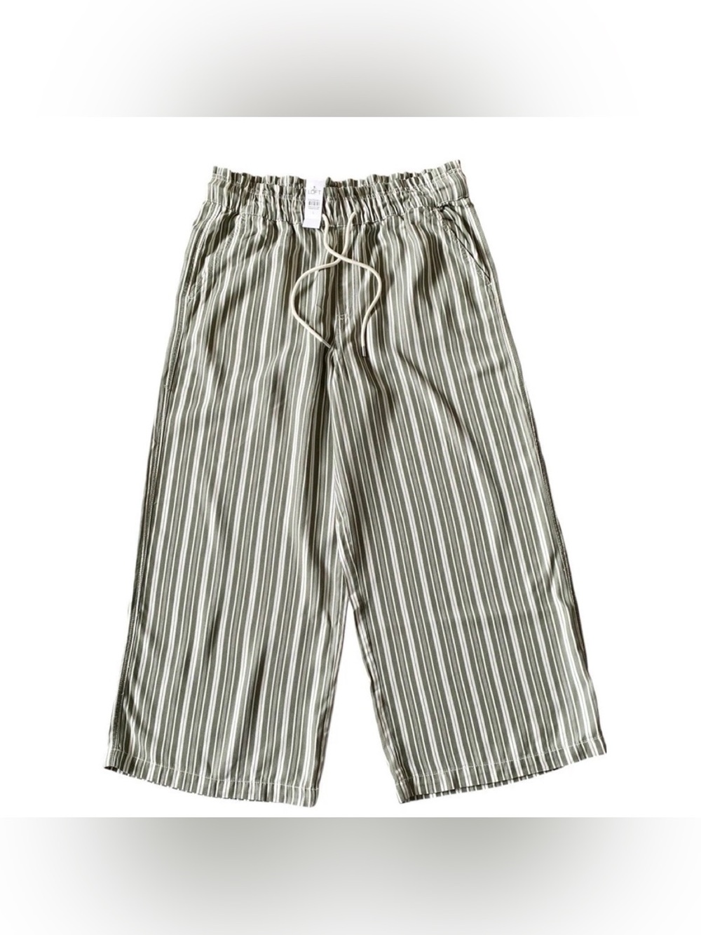 LOFT Emory Wide Leg Pants Women’s Large NWT High Rise Green White Stripe